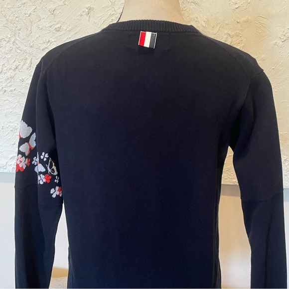 Thom Browne Women's Navy Blue White Crewneck Floral Sweater Sz 2 - Picture 8 of 10